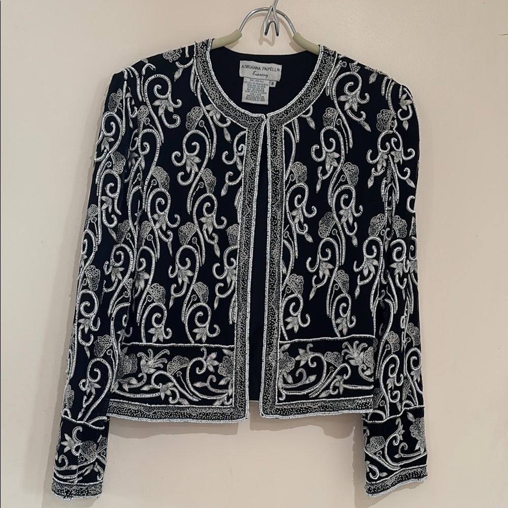 Adrianna Papell Black and White Embellished Blazer